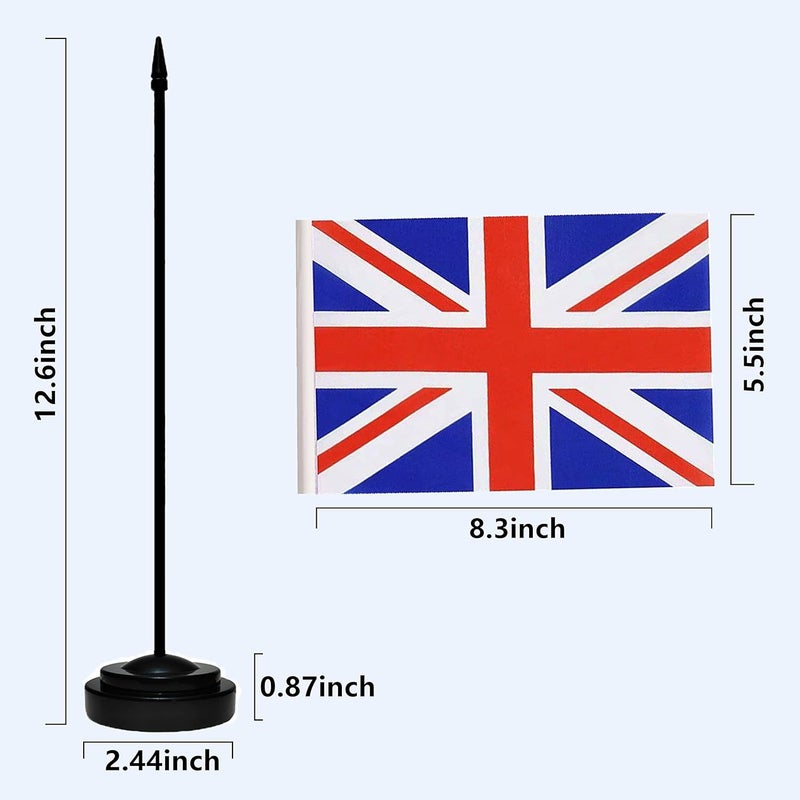 tibijoy USA American & Britain United Kingdom Desk Flags, US UK Office Table Flag, Small Mini Miniature UK and US Desktop Flag With 13" Solid Black Pole, Black Base - Image 3